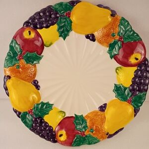 Colorful Fruit and Leaf Ceramic Platter